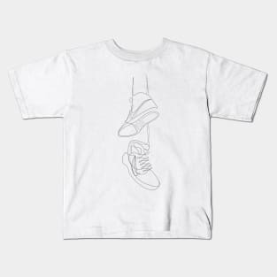 hanging sneakers minmal abstract line art, nike shoes, sports shoes Kids T-Shirt